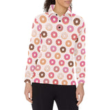 Colorful donut pattern Women's Long Sleeve Polo Shirt