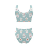 Maneki neko cat sakura Chest Bowknot High Waisted Bikini Swimsuit