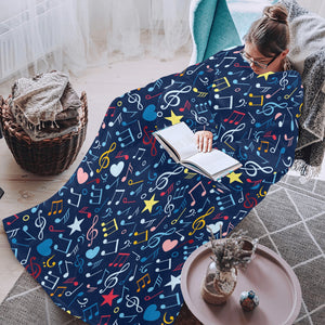 Music Notes Pattern Print Design 03 Blanket Robe with Sleeves