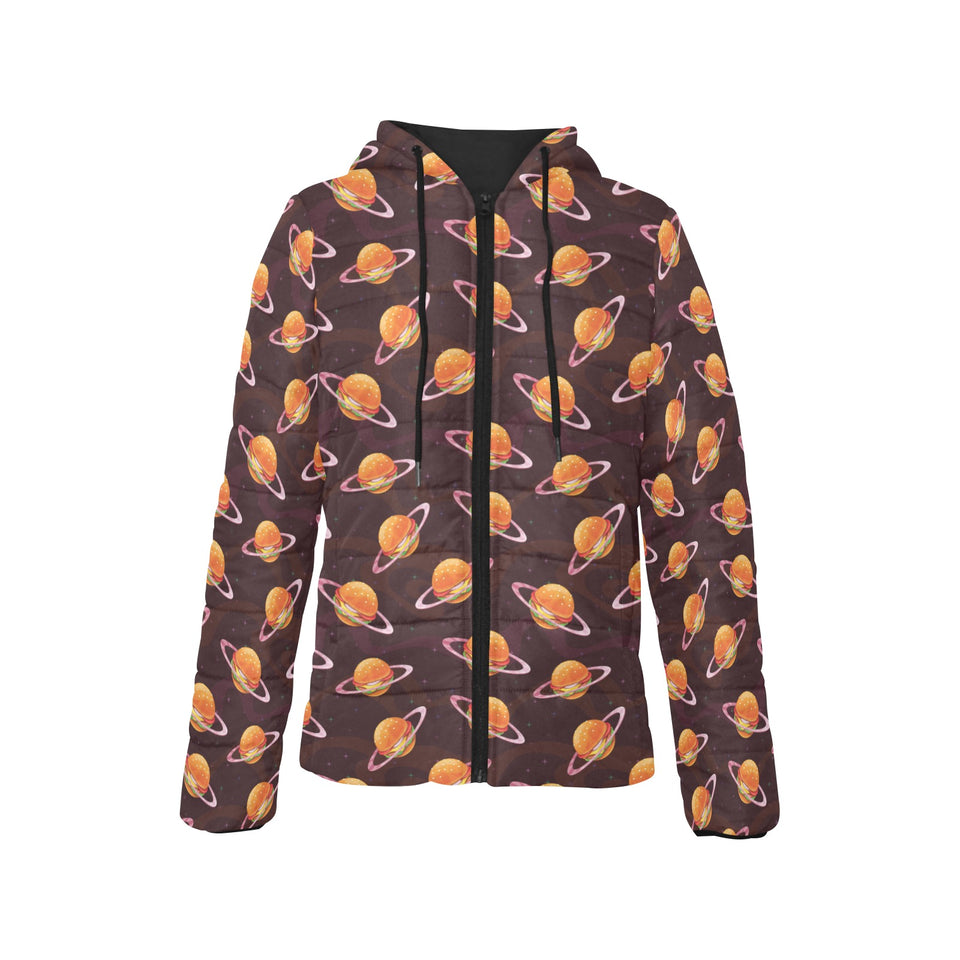 Hamburger Pattern Print Design 05 Women's Padded Hooded Jacket