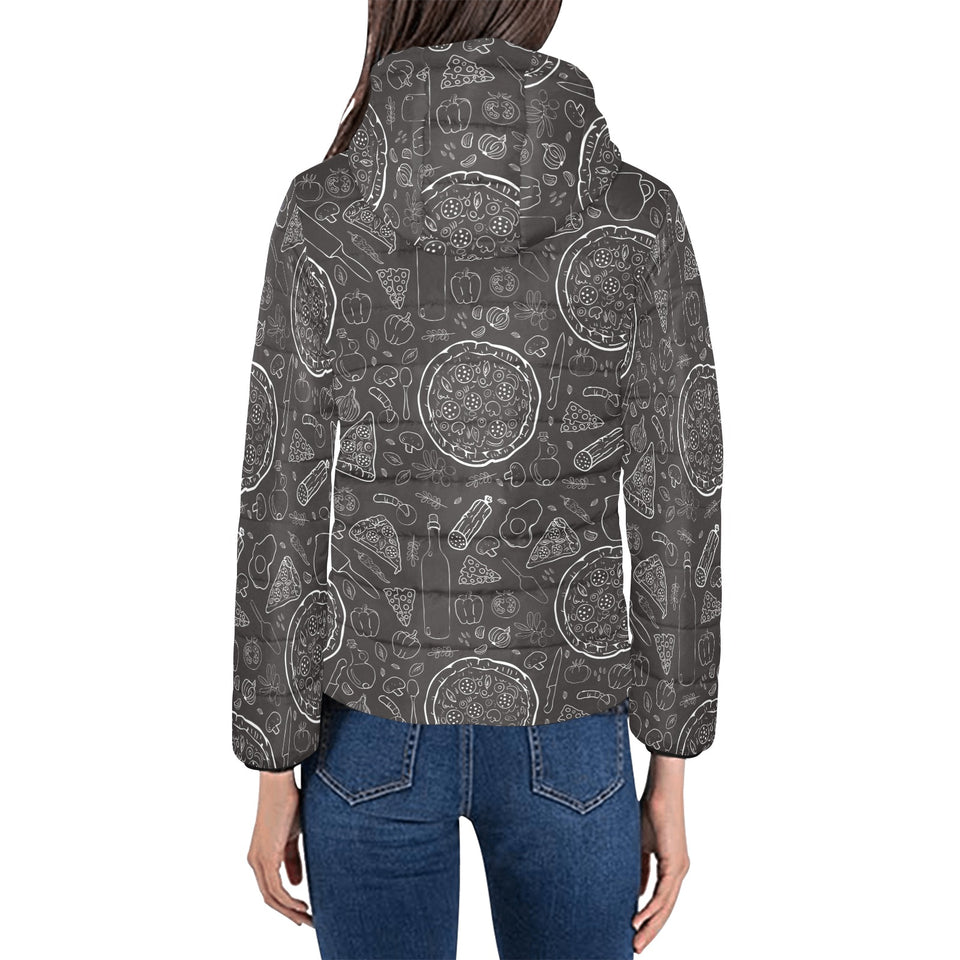 Pizza pattern Women's Padded Hooded Jacket