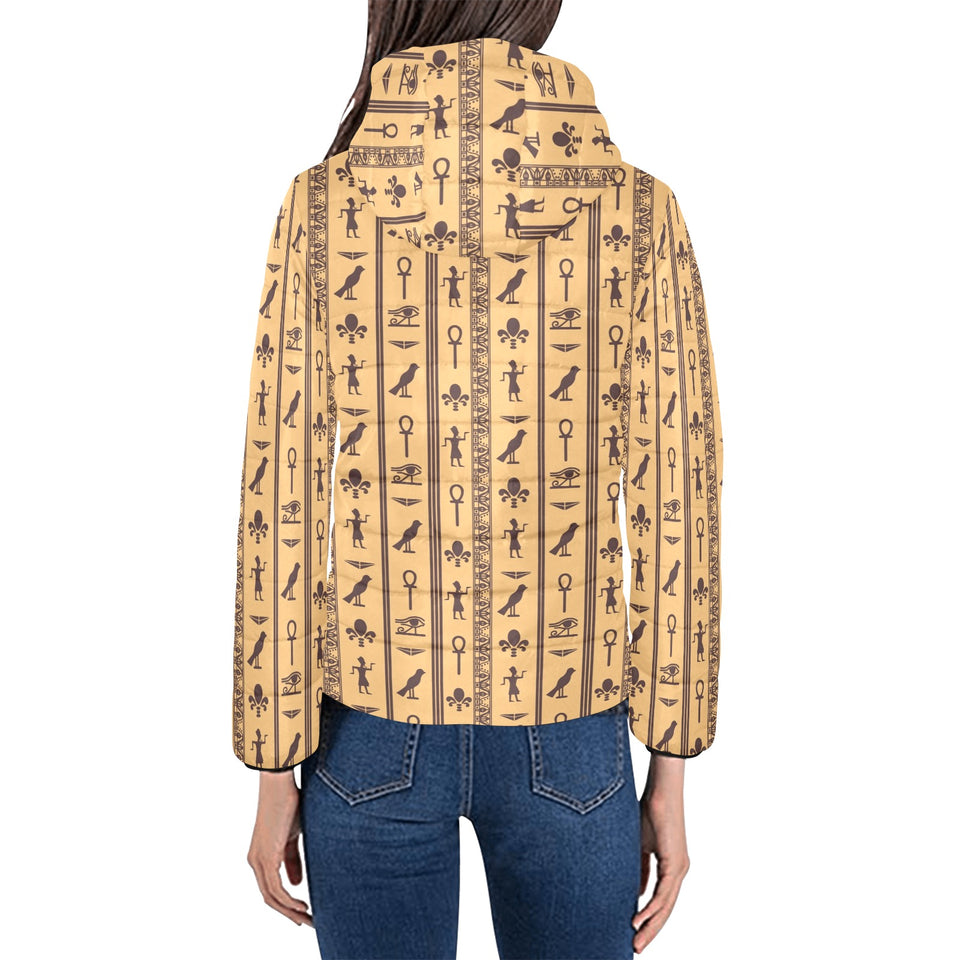 Egypt Hieroglyphics Pattern Print Design 02 Women's Padded Hooded Jacket