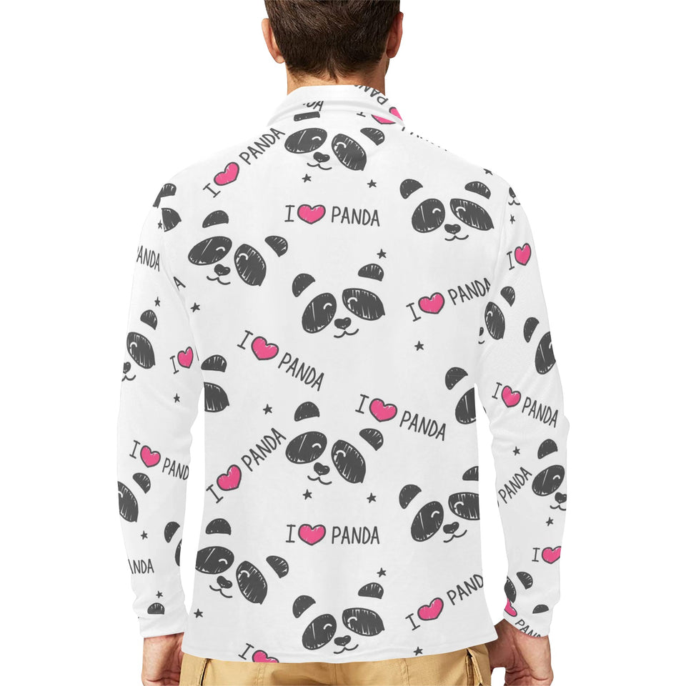 Hand Drawn faces of pandas pattern Men's Long Sleeve Polo Shirt