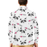 Hand Drawn faces of pandas pattern Men's Long Sleeve Polo Shirt