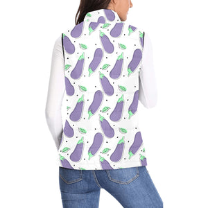 Eggplant Pattern Print Design 05 Women's Padded Vest