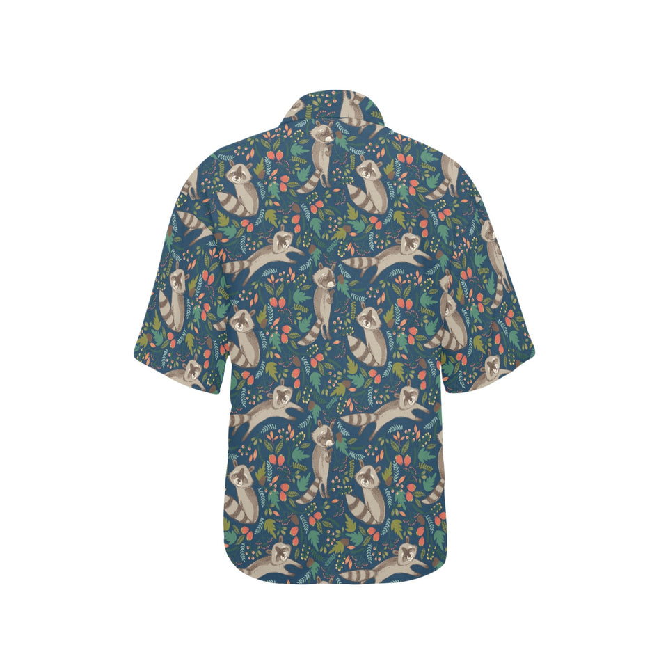 Raccoon tropical leaves pattern Women's All Over Print Hawaiian Shirt