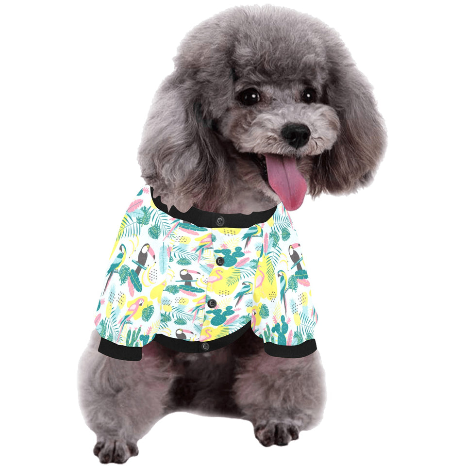 Cute parrot toucan flamingo cactus exotic leaves p All Over Print Pet Dog Round Neck Fuzzy Shirt