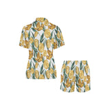 yellow tulips pattern Women's V-Neck Short Pajama Set