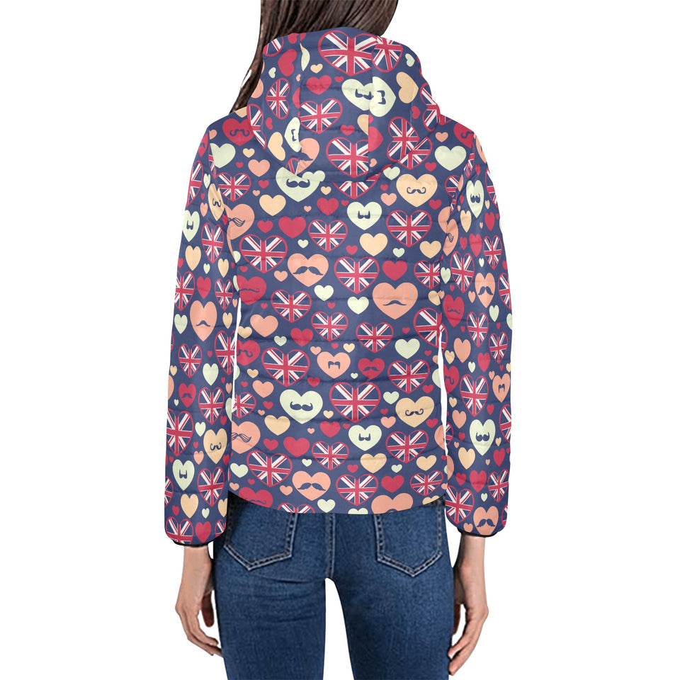 British Pattern Print Design 02 Women's Padded Hooded Jacket