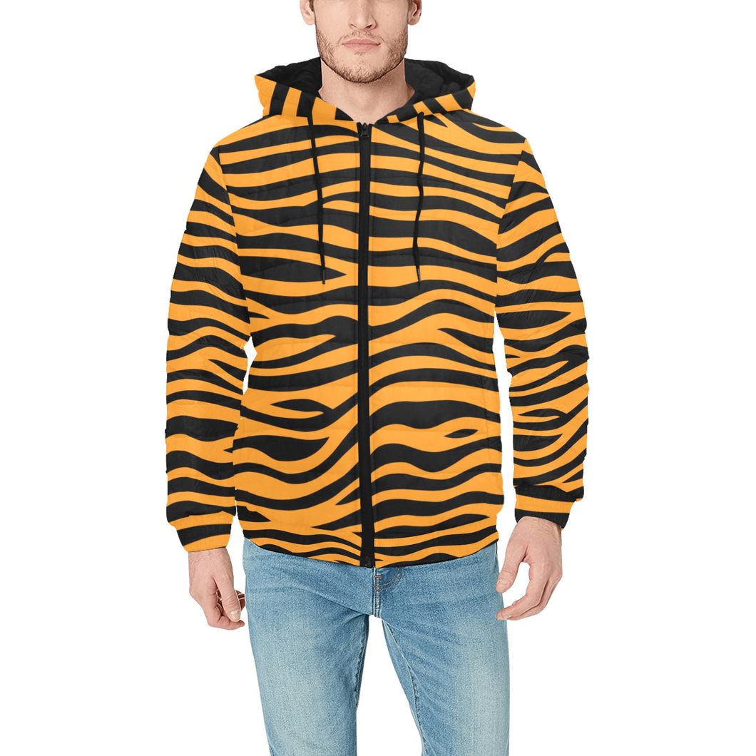 Bengal tigers skin print pattern background Men's Padded Hooded Jacket