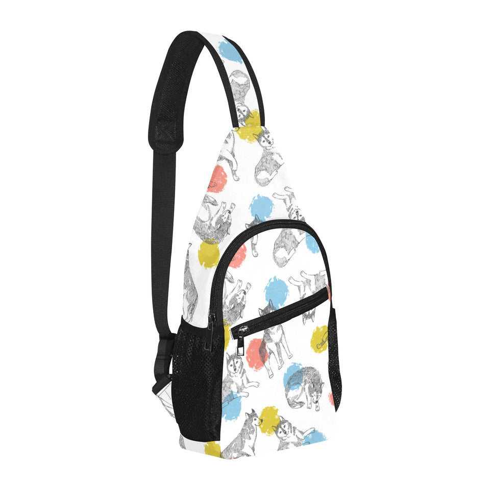 Siberian husky and colorful circle pattern All Over Print Chest Bag