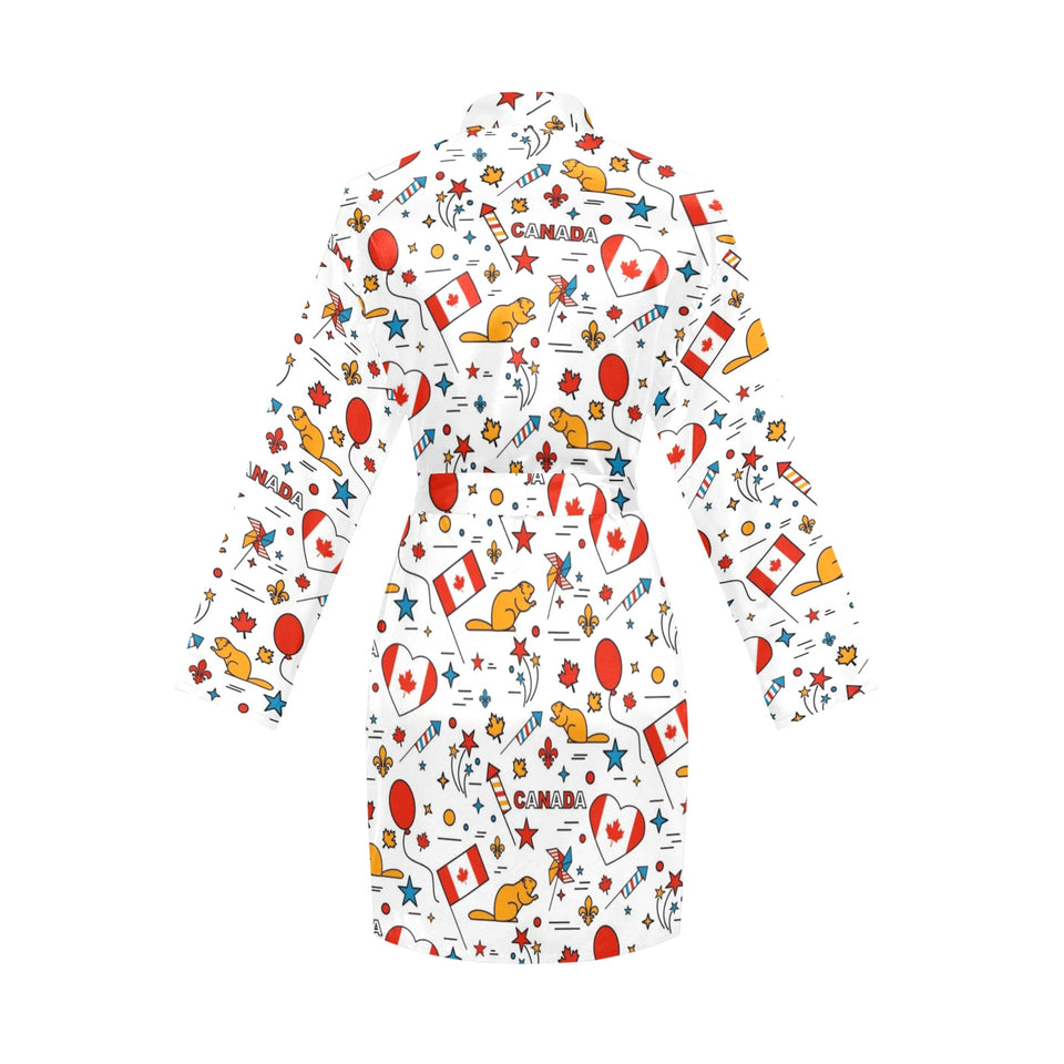 Canada Pattern Print Design 03 Women's Long Sleeve Belted Night Robe