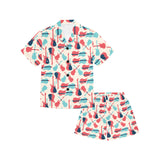 Red Blue guitar pattern Kids' Boys' Girls' V-Neck Short Pajama Set