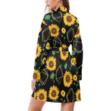 sunflower golden polygonal shapes Women's Long Sleeve Belted Night Robe