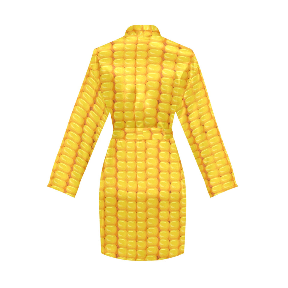 Corn Pattern Print Design 04 Women's Long Sleeve Belted Night Robe