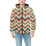 zigzag chevron colorful pattern Men's Padded Hooded Jacket