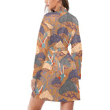 Bonsai bamboo stork japanese pattern brown theme Women's Long Sleeve Belted Night Robe