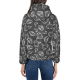 Garlic pattern black background Women's Padded Hooded Jacket