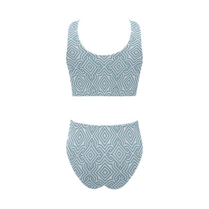 arabic pattern Chest Bowknot High Waisted Bikini Swimsuit