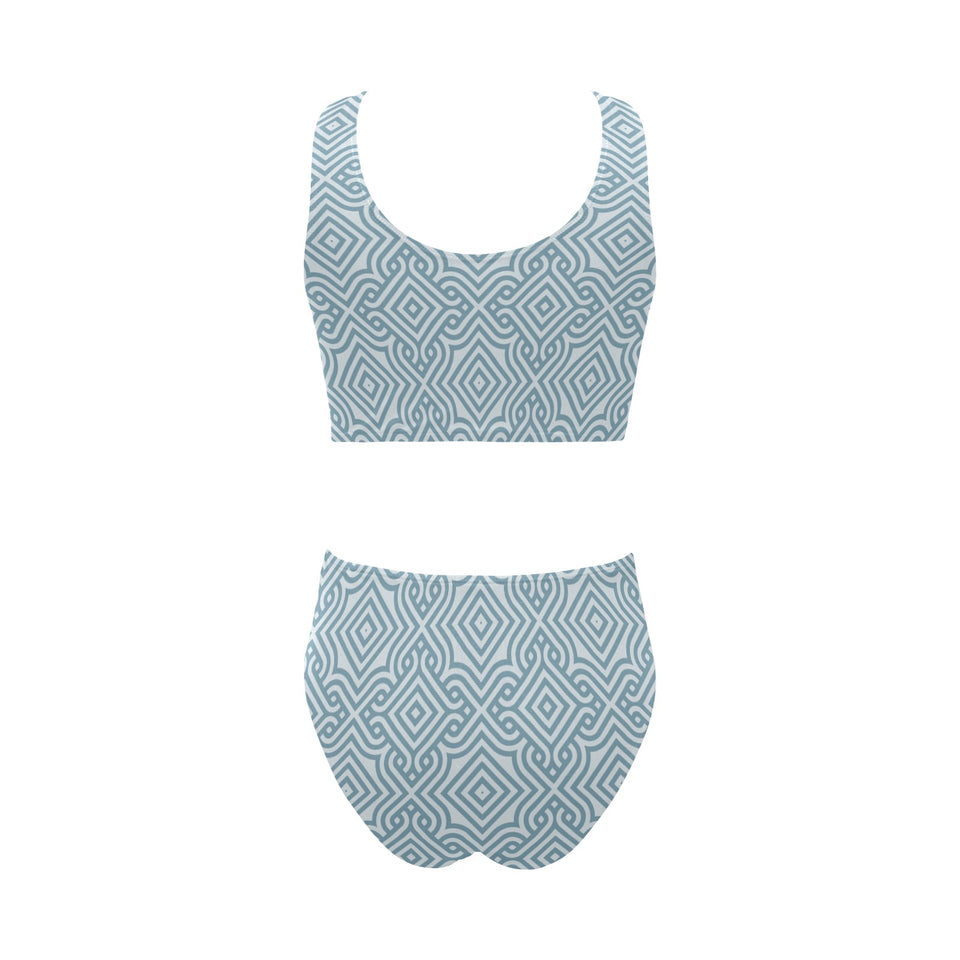 arabic pattern Chest Bowknot High Waisted Bikini Swimsuit