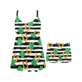 Horseshoes Pattern Print Design 01 Chest Sexy Pleated Two Piece Swim Dress