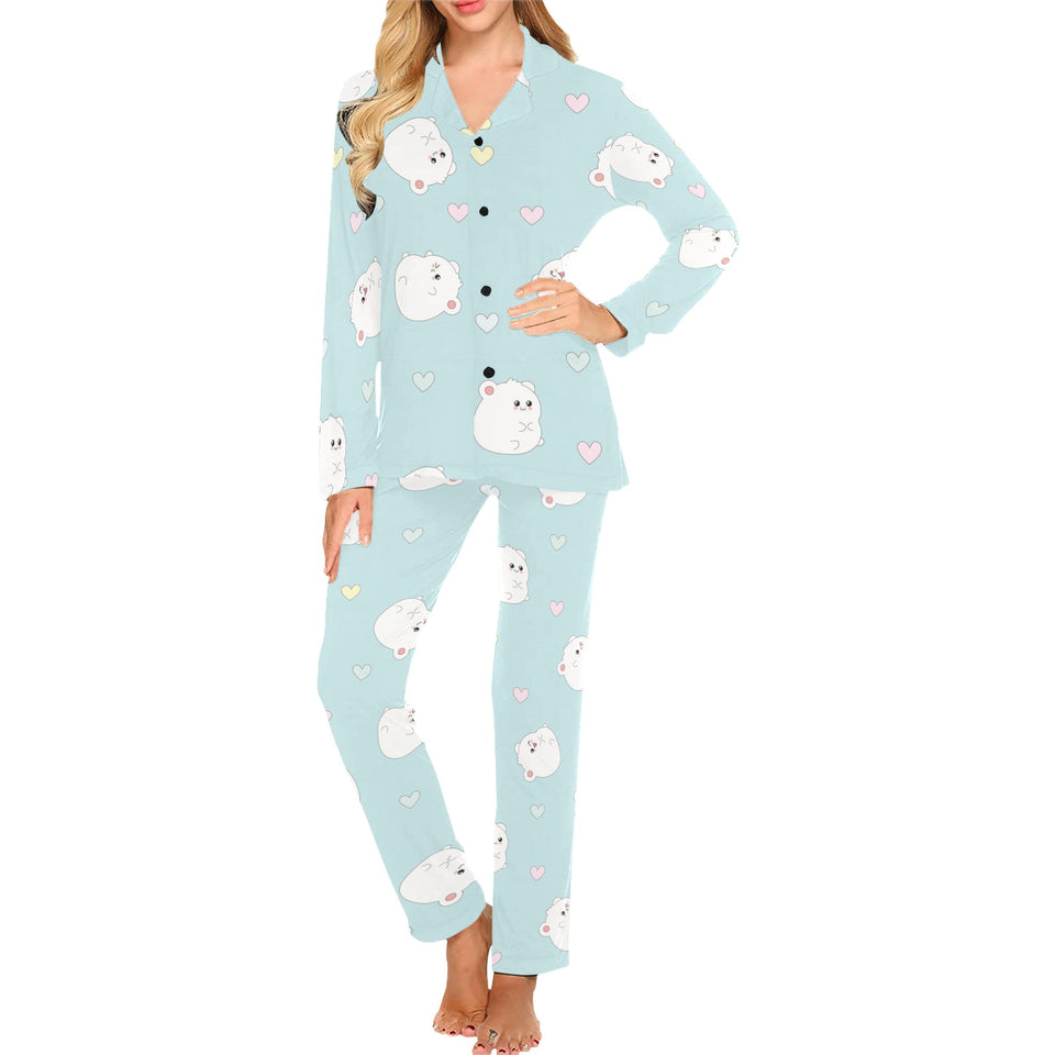 White cute hamsters heart pattern Women's Long Pajama Set