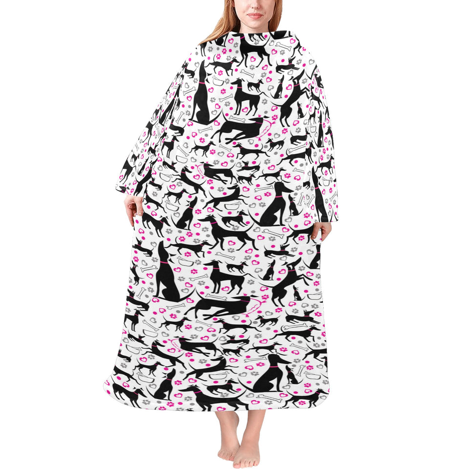 Greyhound Pattern Print Design 02 Blanket Robe with Sleeves