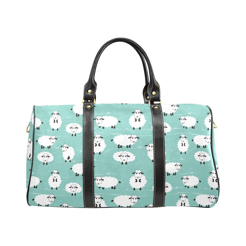 Cute sheep green background Travel Bag