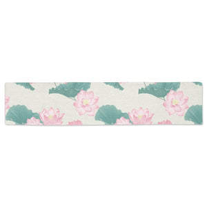 Pink lotus waterlily leaves pattern Table Runner