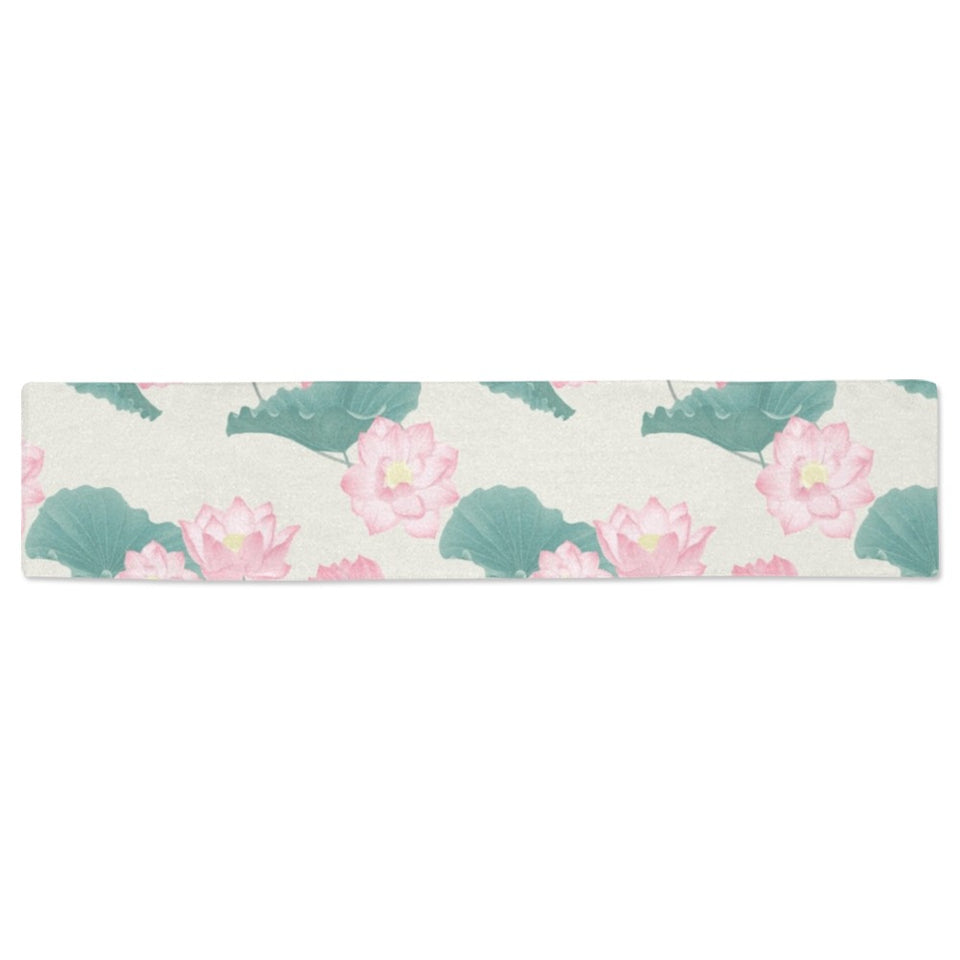 Pink lotus waterlily leaves pattern Table Runner