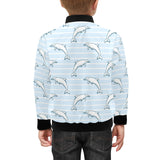 Dolphin blue striped background Kids' Boys' Girls' Bomber Jacket