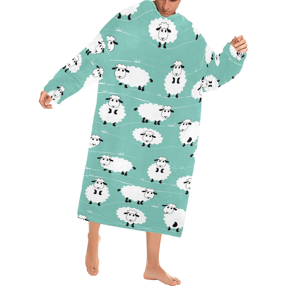 Cute sheep green background Blanket Robe with Sleeves