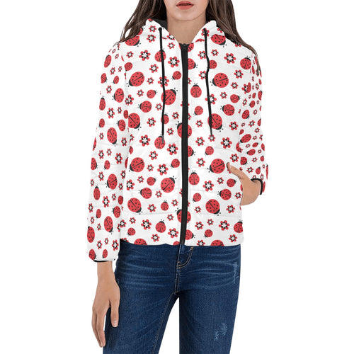 Ladybug Pattern Print Design 04 Women's Padded Hooded Jacket