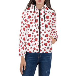 Ladybug Pattern Print Design 04 Women's Padded Hooded Jacket