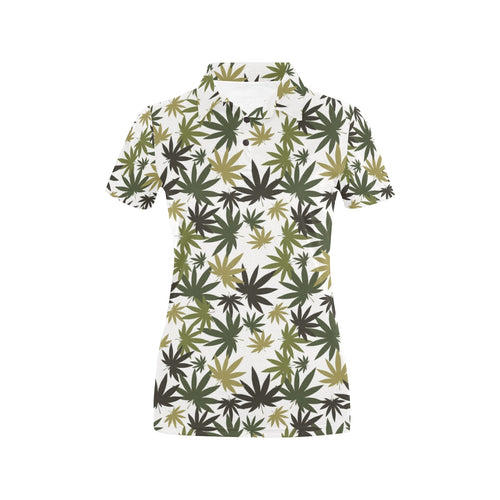 Canabis Marijuana Weed Pattern Print Design 05 Women's All Over Print Polo Shirt