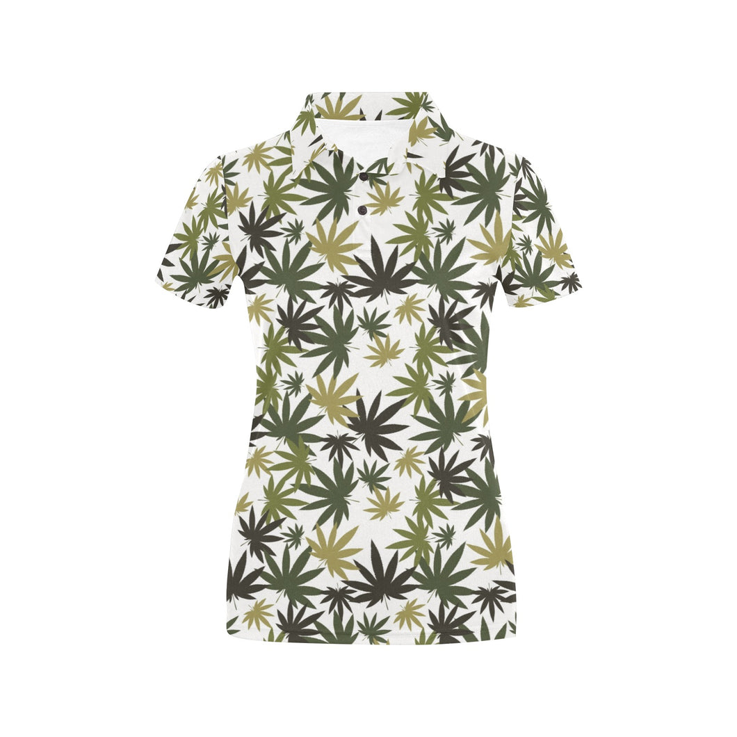 Canabis Marijuana Weed Pattern Print Design 05 Women's All Over Print Polo Shirt