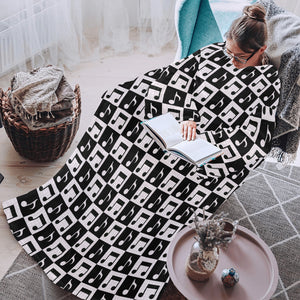 Music Notes Pattern Print Design 01 Blanket Robe with Sleeves