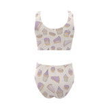 Cakes pies tarts muffins and eclairs purple bluebe Chest Bowknot High Waisted Bikini Swimsuit