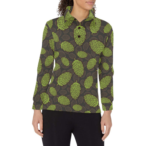 Hop pattern black background Women's Long Sleeve Polo Shirt