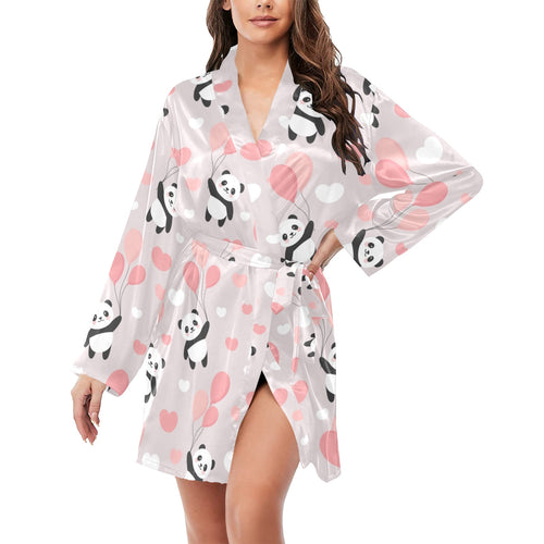 Cute panda ballon heart pattern Women's Long Sleeve Belted Night Robe