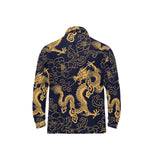 Gold dragon pattern Men's Long Sleeve Polo Shirt