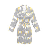 Cute dachshund dog pattern Women's Long Sleeve Belted Night Robe