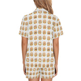 Hamburger Pattern Print Design 04 Women's V-Neck Short Pajama Set