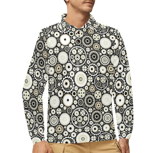 Gear Pattern Print Design 02 Men's Long Sleeve Polo Shirt