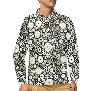 Gear Pattern Print Design 02 Men's Long Sleeve Polo Shirt
