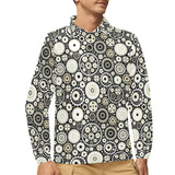 Gear Pattern Print Design 02 Men's Long Sleeve Polo Shirt