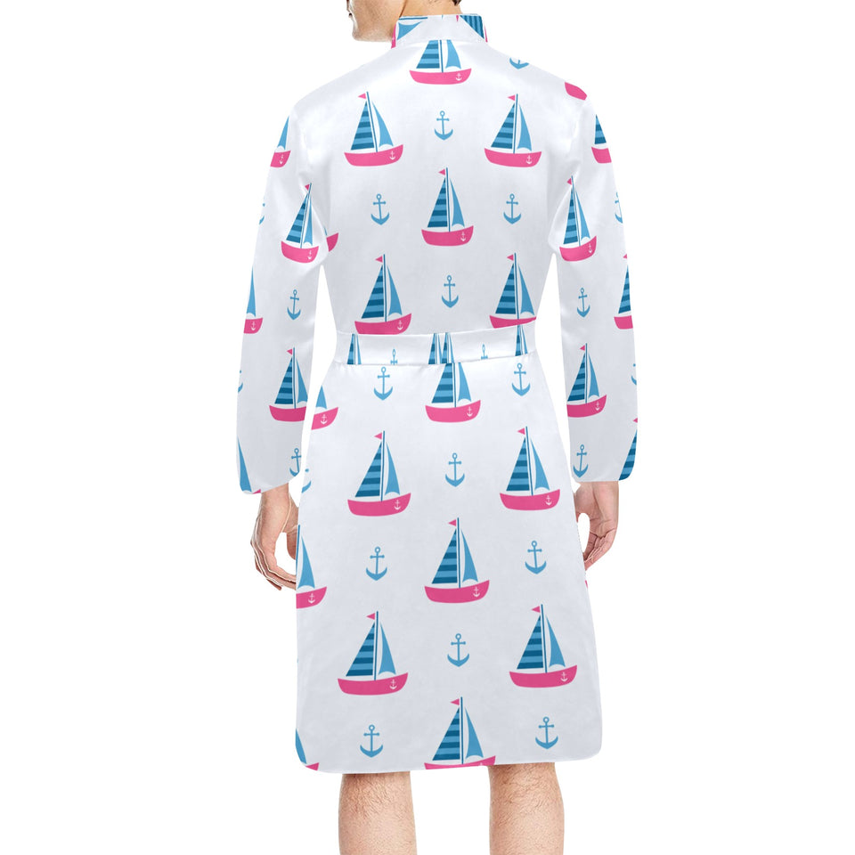 Sailboat anchor pattern Men's Long Sleeve Belted Night Robe
