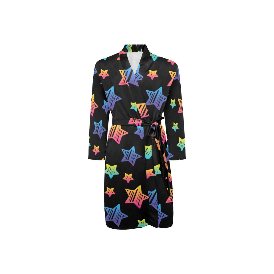 Colorful star pattern Men's Long Sleeve Belted Night Robe