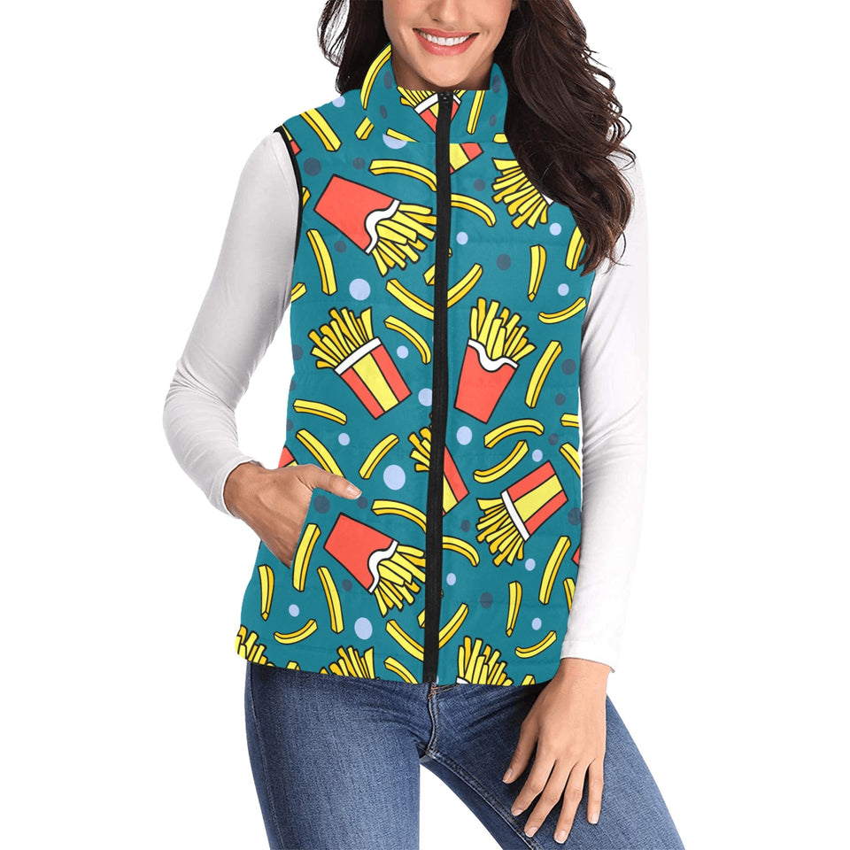 French fries red paper box pattern Women's Padded Vest