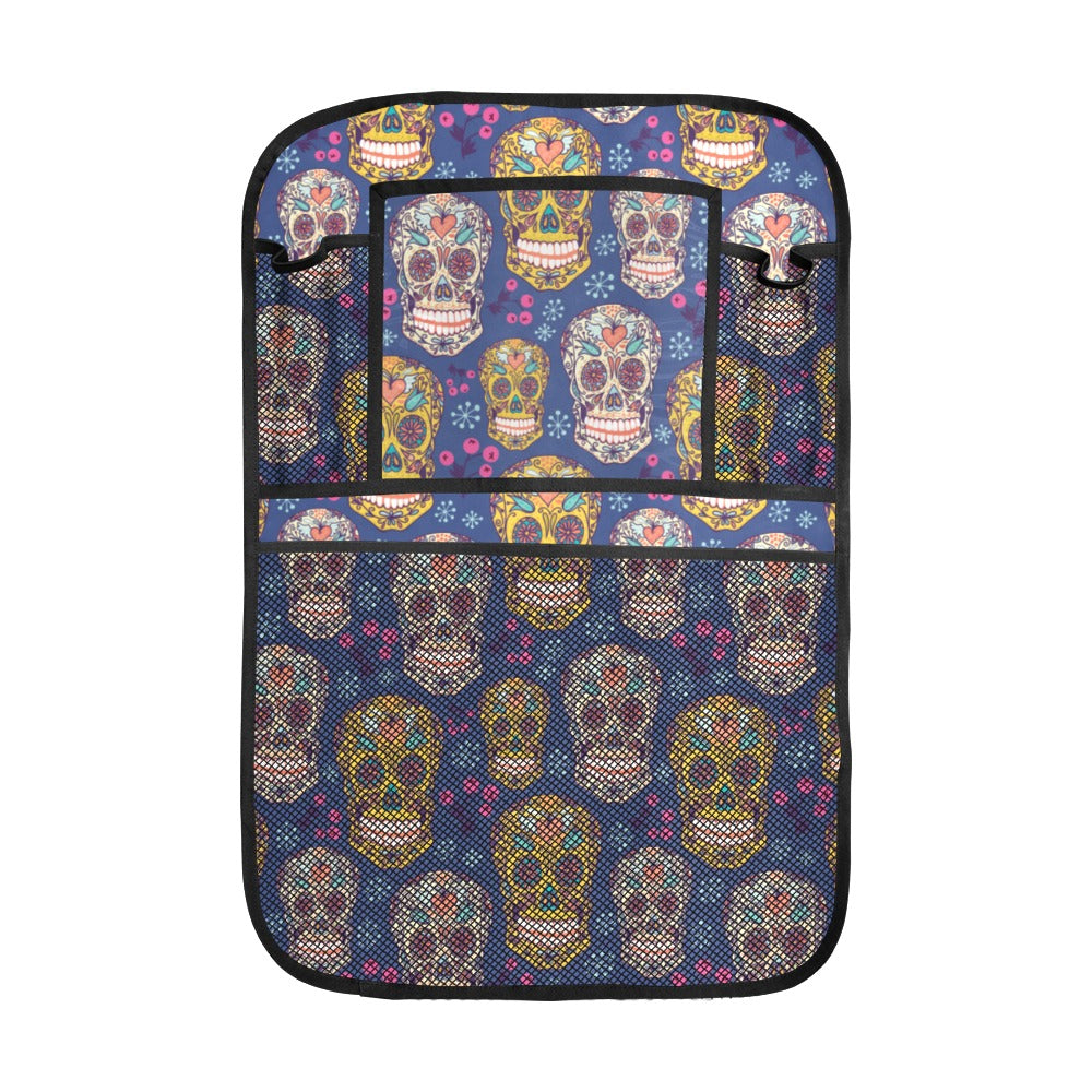 Sugar skull flower pattern Car Seat Back Organizer